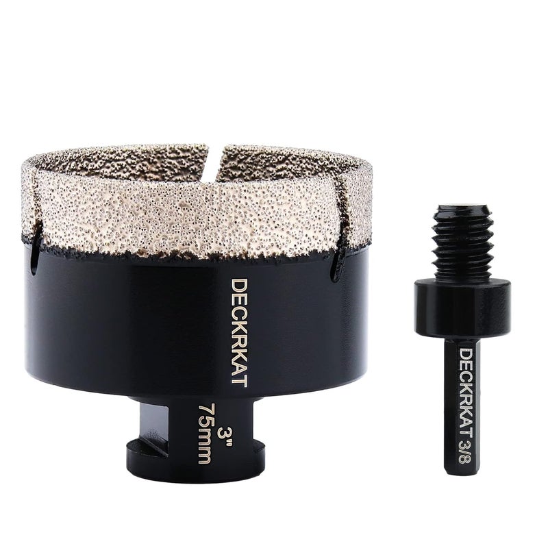 DECKRKAT Diamond Hole Saw, 3" Hole Saw for Tiles Granite Marble Ceramic Glass Porcelain, 75mm Core Drill Bit with 5/8-11 Thread and 3/8” Hex Shank Adapter for Angle Grinders & Drills - Image 1